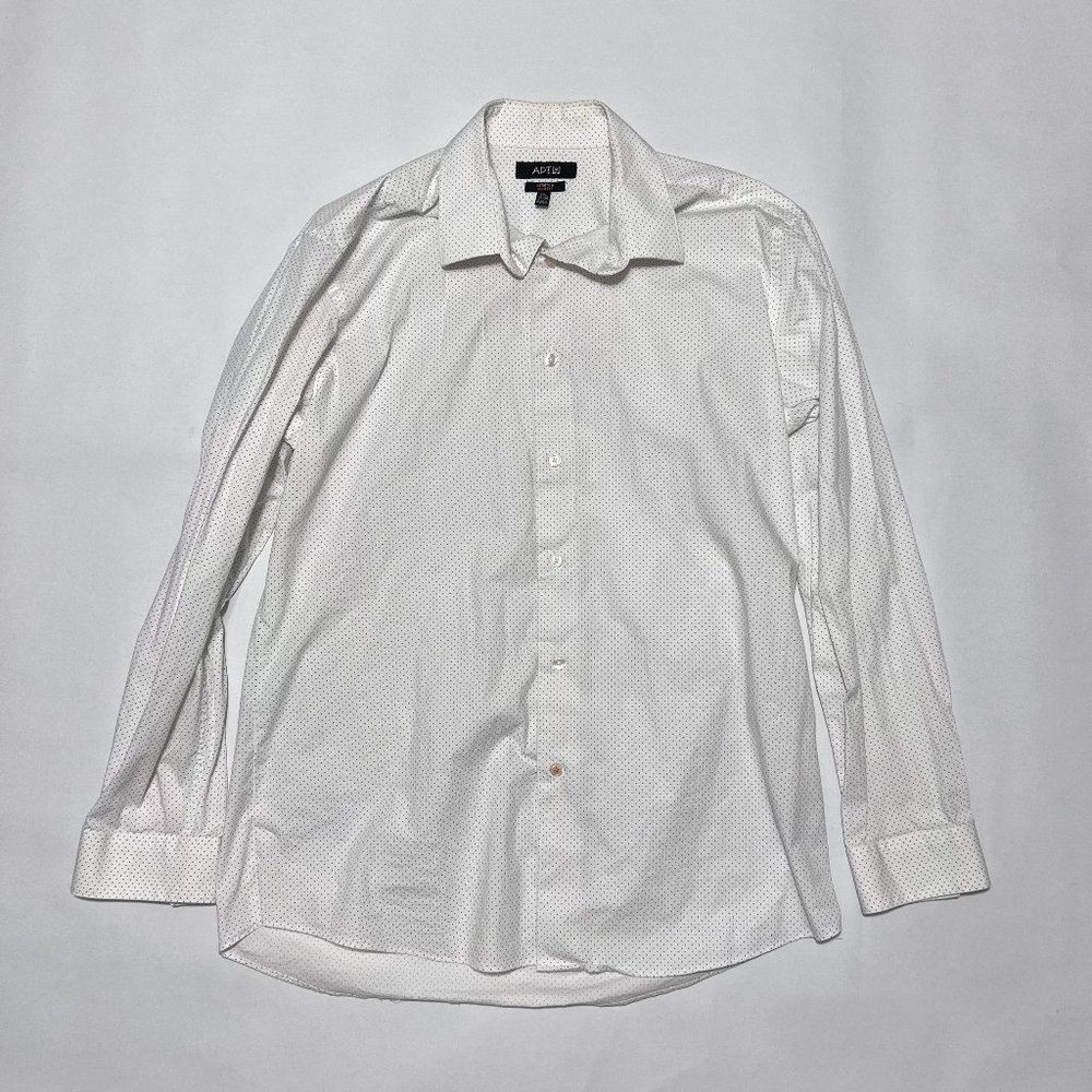Apt.9 Stretch Slim Fit Dress Shirt White w/Dots 17.5